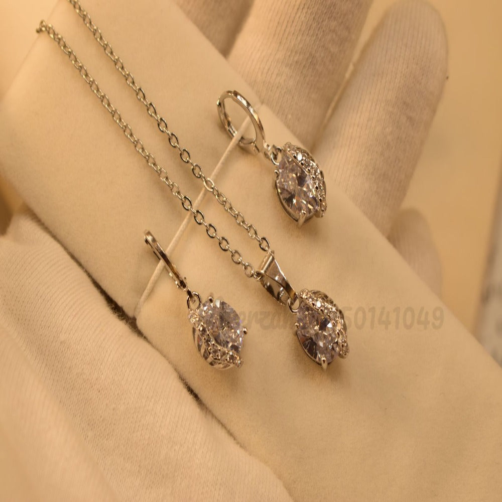 Stylish Silver Stone Crystal Necklace Sets for Girls/Women - Meerzah