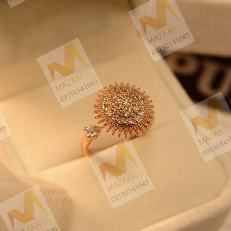 Beautiful Spin Head Golden Cut Stone Crystal Adjustable Ring for Girls/Women - Meerzah