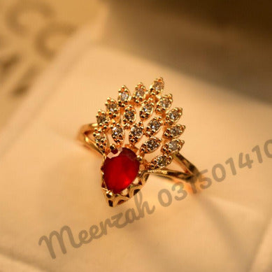 Fancy Maroon Stone Golden Crystal Ring for Girls/Women - Meerzah