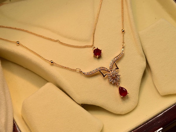 Fancy Maroon Zircon Golden Pendant for Girls/Women - Meerzah