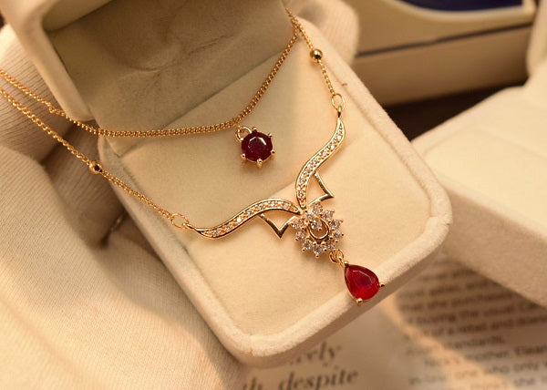 Fancy Maroon Zircon Golden Pendant for Girls/Women - Meerzah