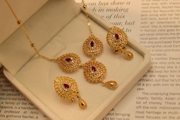 Antique Maroon Stylish Golden Necklace Sets for Girls/Women - Meerzah