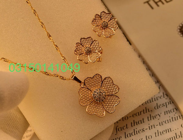 Elegant Stylish Flower Golden Necklace Sets for Girls/Women - Meerzah