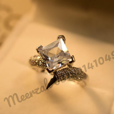 Fancy White Stone Silver Crystal Ring for Girls/Women - Meerzah