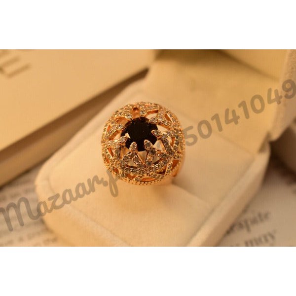 Elegant Golden Black Cut Stone Crystal Ring for Girls/Women - Meerzah