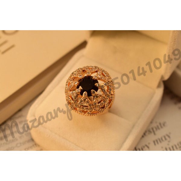 Elegant Golden Black Cut Stone Crystal Ring for Girls/Women - Meerzah