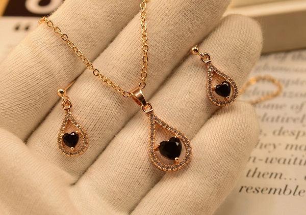 Antique Black Heart Golden Necklace Sets for Girls/Women - Meerzah